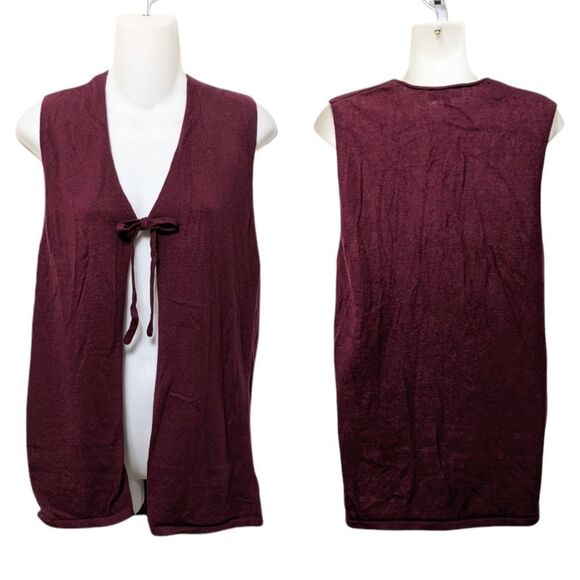 BRYN WALKER Maroon Tie Front Wool Angora Vest S - Picture 1 of 8
